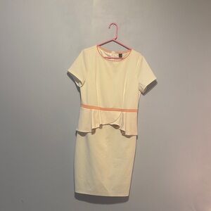 White Peplum Dress with Pink Accents